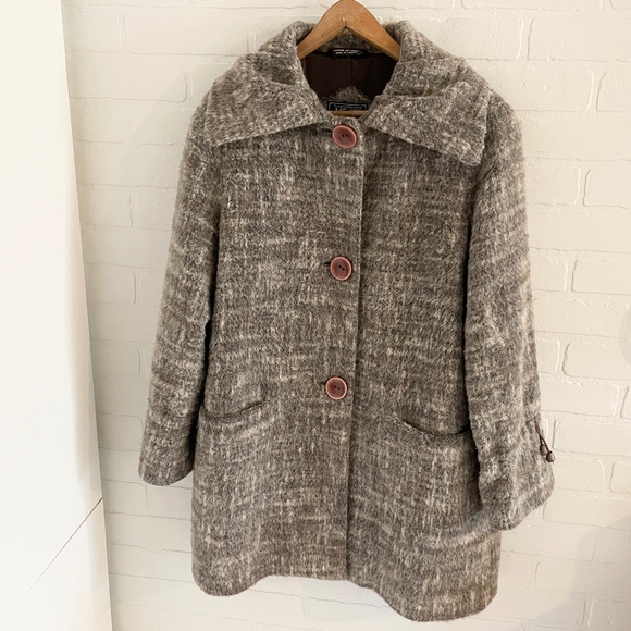 Vintage Women’s Coat Jacket Button down Wool Alpaca Mohair Gray Textured Sz 10 - Picture 1 of 9